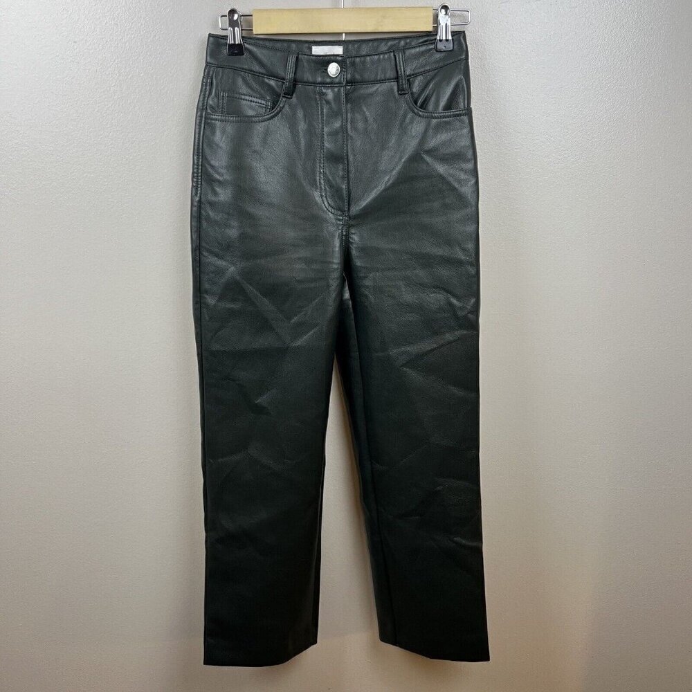Wilfred Melina Faux Leather‎ Cropped Pants Size 2 Dark Green High Rise Aritzia